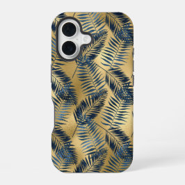 Gold Blue Palm Leaf iPhone 16 Case  Hülle