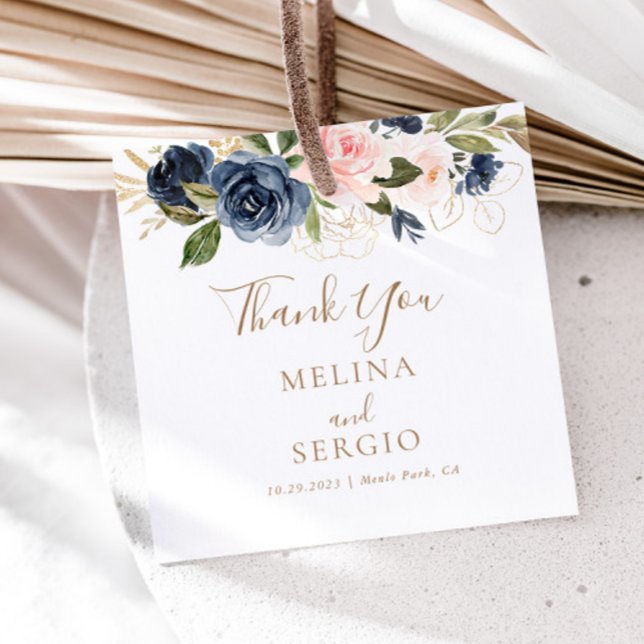 Gold Blue Pink Blume Hochzeit Danke Geschenkanhänger (Von Creator hochgeladen)