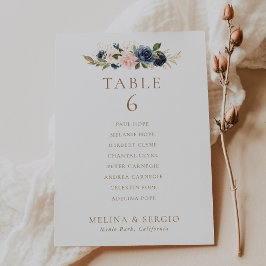 Gold Blue Pink Wedding Table 6 Sitzkarten Karte