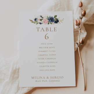 Gold Blue Pink Wedding Table 6 Sitzkarten Karte