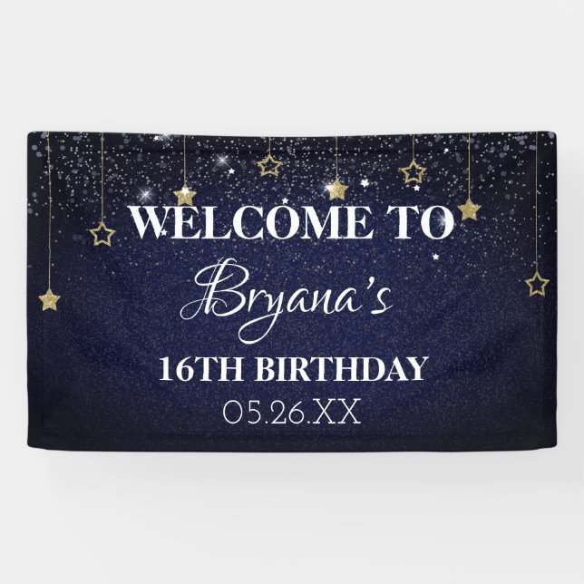 Gold Blue Prom Under Stars Startnight Geburtstag Banner (Horizontal)