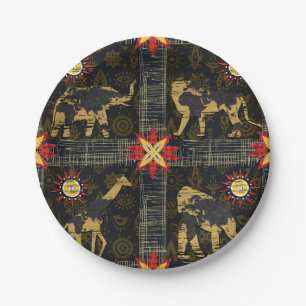 Gold Blue Red Safari World Map Afrikanische Tiere Pappteller