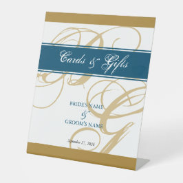 Gold Blue Script Monogram Wedding Cards & Gifts Sockelschild