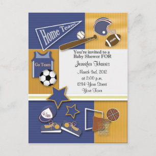 Gold & Blue Sports Baby Dusche Postkarte Einladung