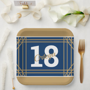 Gold & Blue Sports Themenpapiertafel Pappteller