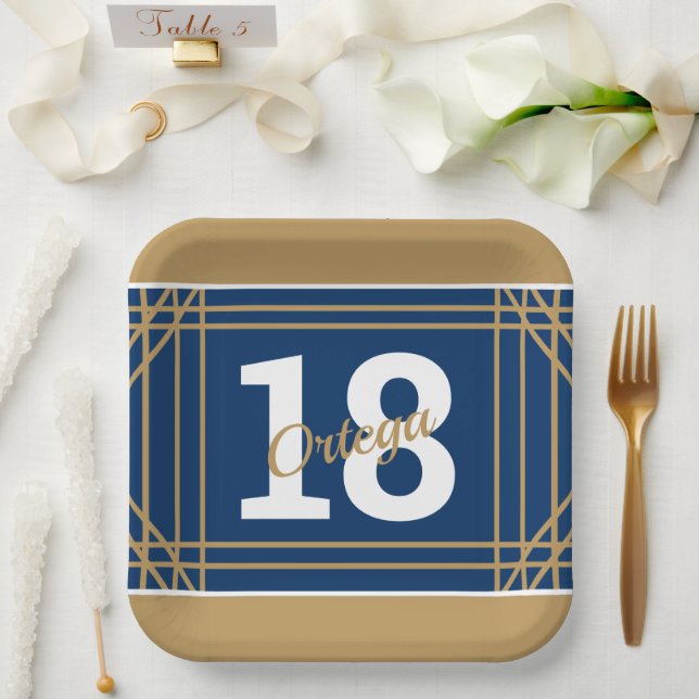 Gold & Blue Sports Themenpapiertafel Pappteller (Hochzeit)