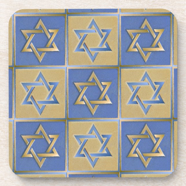 Gold Blue Star of David Art Panels Untersetzer (Vorderseite)