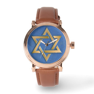 Gold Blue Star von David Art Panel Armbanduhr