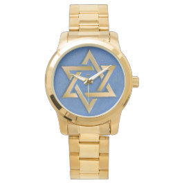 Gold Blue Star von David Art Panel Armbanduhr