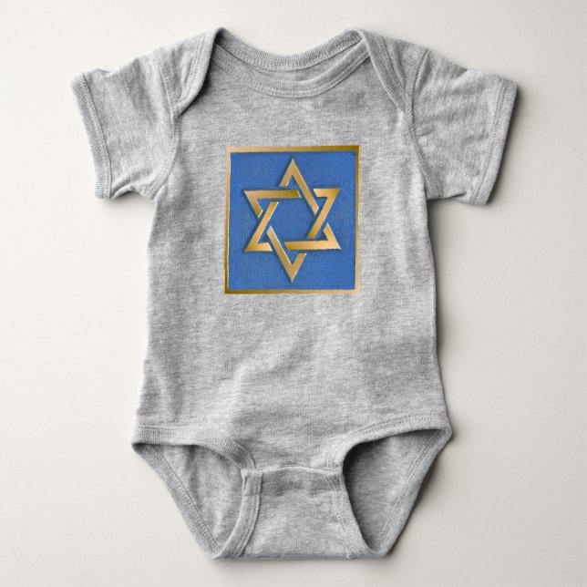 Gold Blue Star von David Art Panel Baby Bodysuit Strampler (Vorderseite)