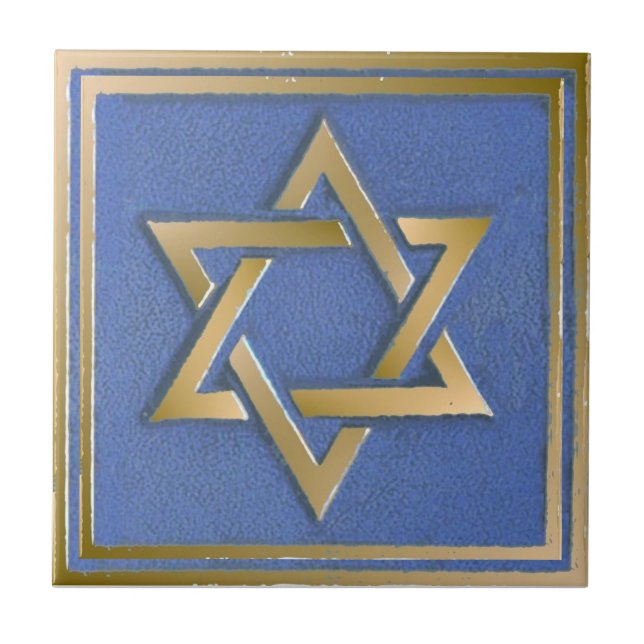 Gold Blue Star von David Art Panel Fliese (Vorderseite)