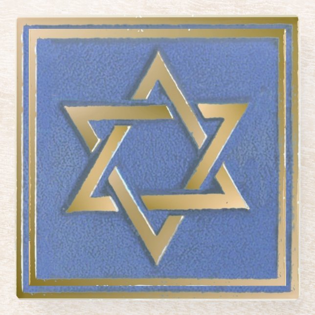 Gold Blue Star von David Art Panel Glasuntersetzer (Vorderseite)
