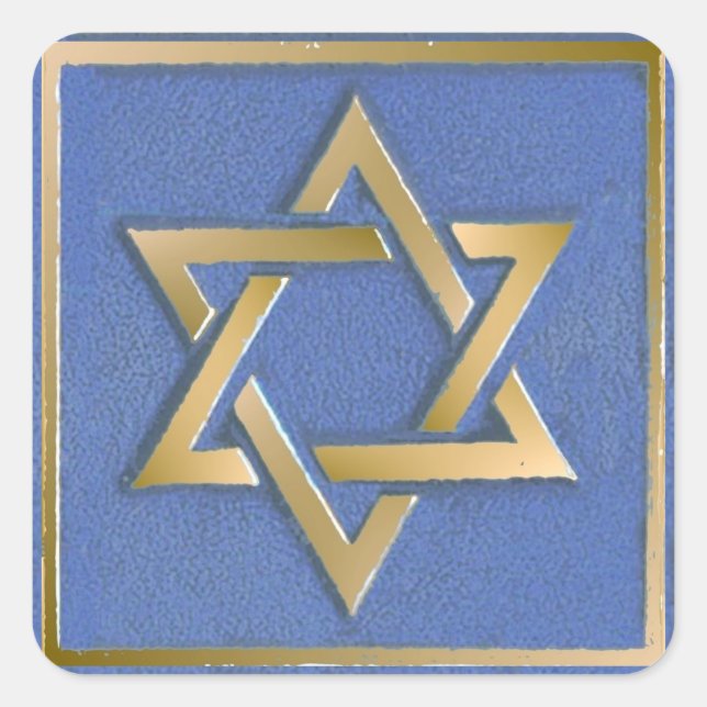 Gold Blue Star von David Art Panel Quadratischer Aufkleber (Vorderseite)