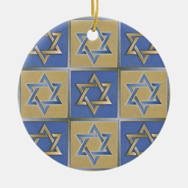 Gold Blue Star von David Art Panels Keramik Ornament (Vorne)