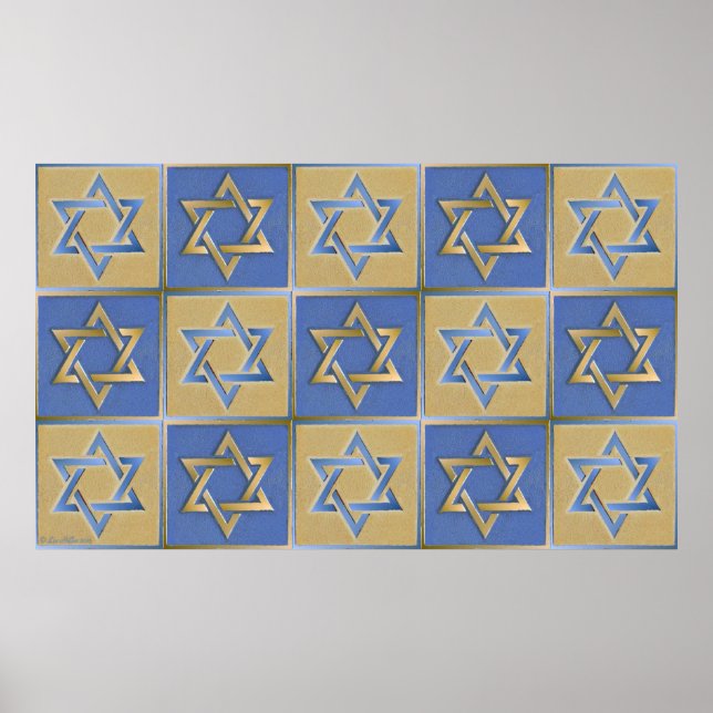 Gold Blue Star von David Art Panels Poster (Vorne)