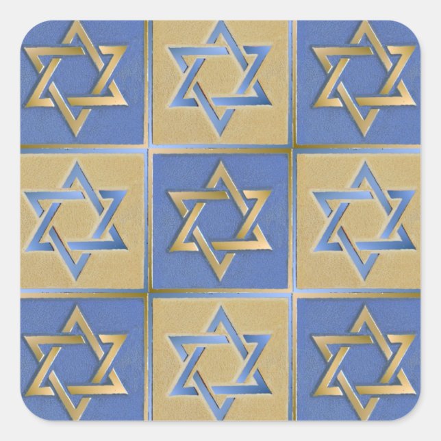 Gold Blue Star von David Art Panels Quadratischer Aufkleber (Vorderseite)
