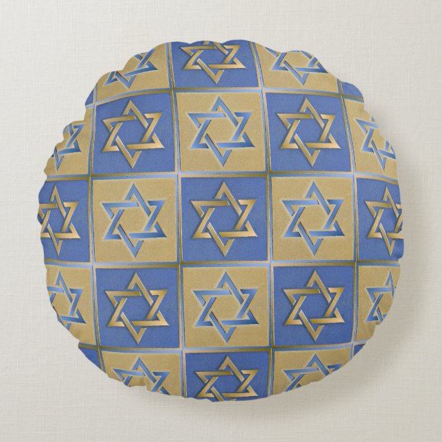Gold Blue Star von David Art Panels Rundes Kissen (Vorderseite)