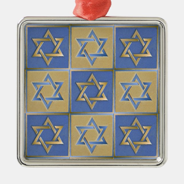 Gold Blue Star von David Art Panels Silbernes Ornament (Vorne)