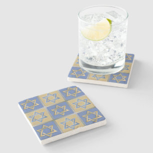 Gold Blue Star von David Art Panels Steinuntersetzer