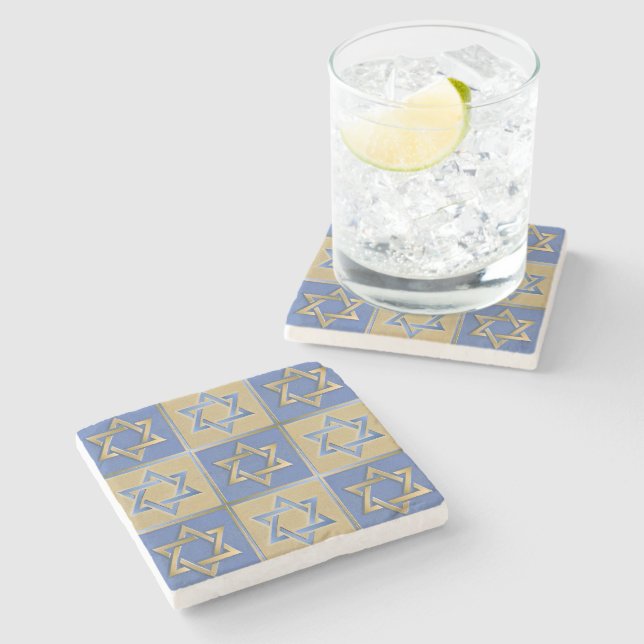 Gold Blue Star von David Art Panels Steinuntersetzer (Seitenansicht)