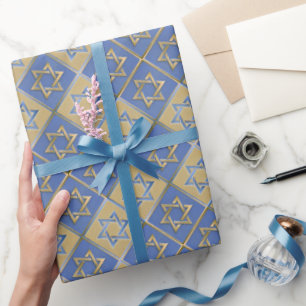 Gold Blue Star von David Art Panels Wrapping Paper Geschenkpapier