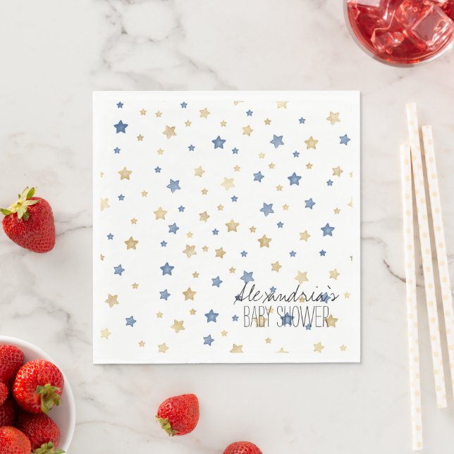 Gold Blue Starlight Stars Personalized Baby Shower Serviette (Beispiel)