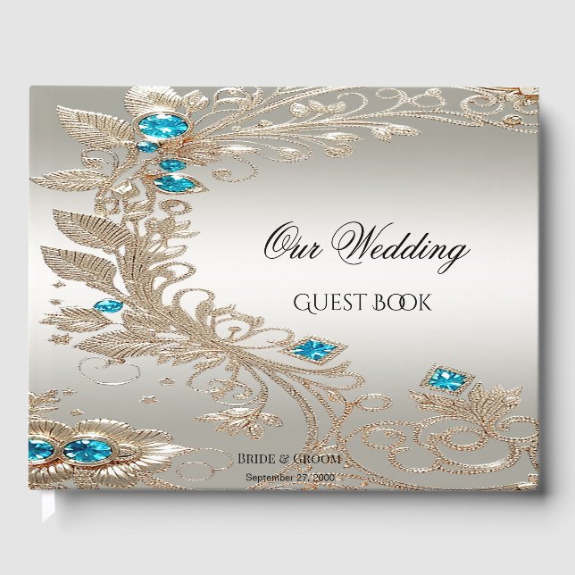 Gold Blue Stones Gästebuch verzieren (Vorderseite)