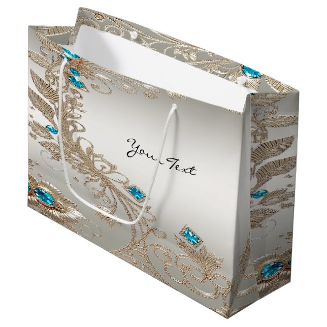 Gold Blue Stones - Geschenktasche Große Geschenktüte (Vorderseite Schrägansicht)