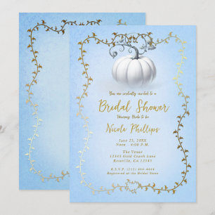 Gold Blue Storybook White Pumpkin Brautparty Einladung