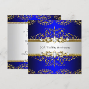 Gold Blue Swirl 50. Hochzeitstag Einladung