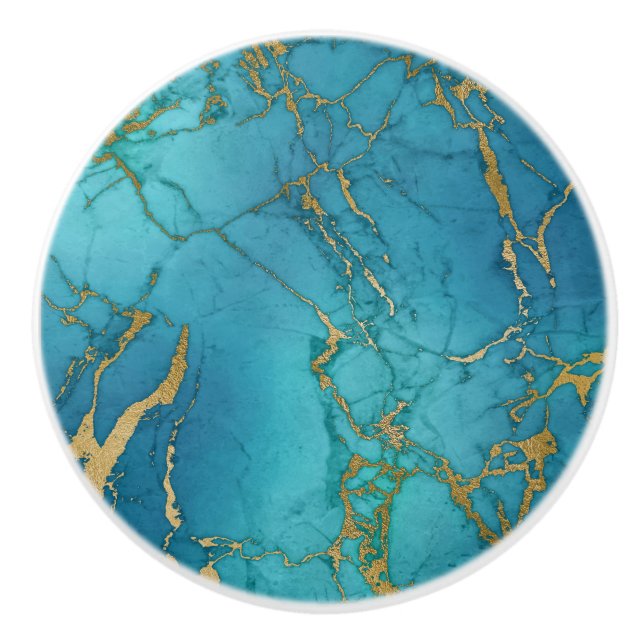 Gold Blue Türkise Metallic Marmor Trendy Keramikknauf (Vorderseite)