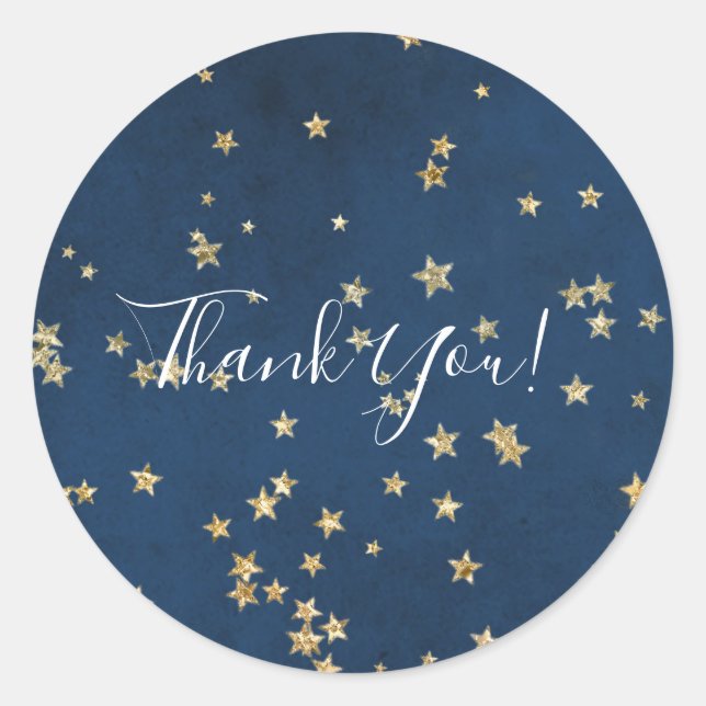 Gold & Blue Twinkle Stars Celestial Skies Gefallen Runder Aufkleber (Vorderseite)