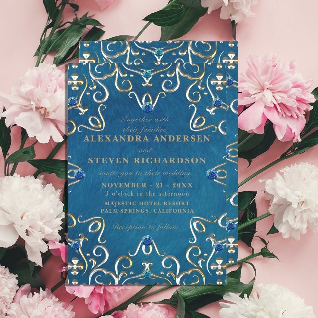 Gold Blue Velvet Classy Faire-part de mariage de l (Créateur téléchargé)