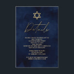 Gold Blue Watercolor Bar Mitzvah Details Begleitkarte<br><div class="desc">Diese moderne und künstlerische Bar Mitzvah-Detailkarte ist die perfekte Wahl für Ihren Sohn für seinen besonderen Tag. Es ist mit einem handbemalten marineblauen Hintergrund versehen. Auf der Oberseite der Einladung ist ein Imitat gedruckt Gold Stern von David und benutzerdefinierte Typografie. Es ist ein einzigartiges, cooles und trendiges Design für den...</div>