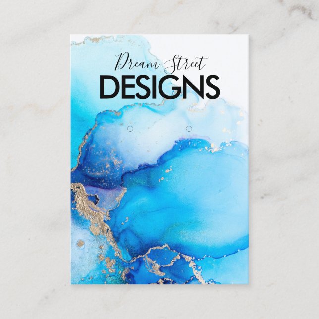 Gold Blue Watercolor Earring Display Card Visitenkarte (Vorderseite)