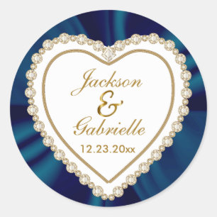 Gold & Blue Wedding für Mr & Mrs.   Personalisiere Runder Aufkleber