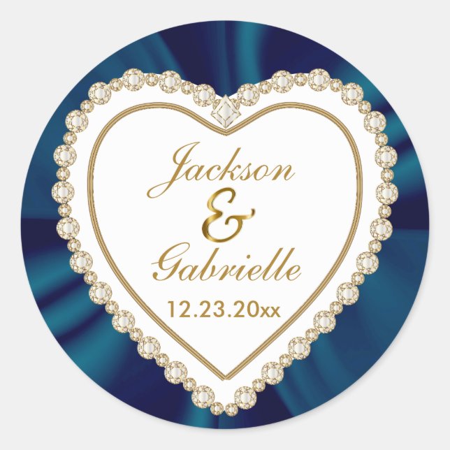 Gold & Blue Wedding für Mr & Mrs. | Personalisiere Runder Aufkleber (Vorderseite)