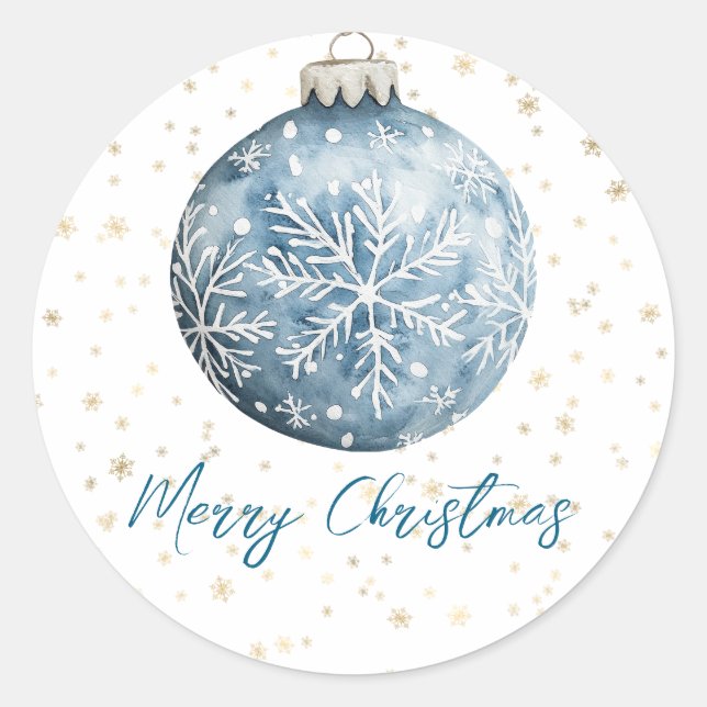 Gold Blue White Christmas Snowflakes Ornament Runder Aufkleber (Vorderseite)