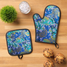 Gold Blue White Japanisch Sakura Kimono Floral