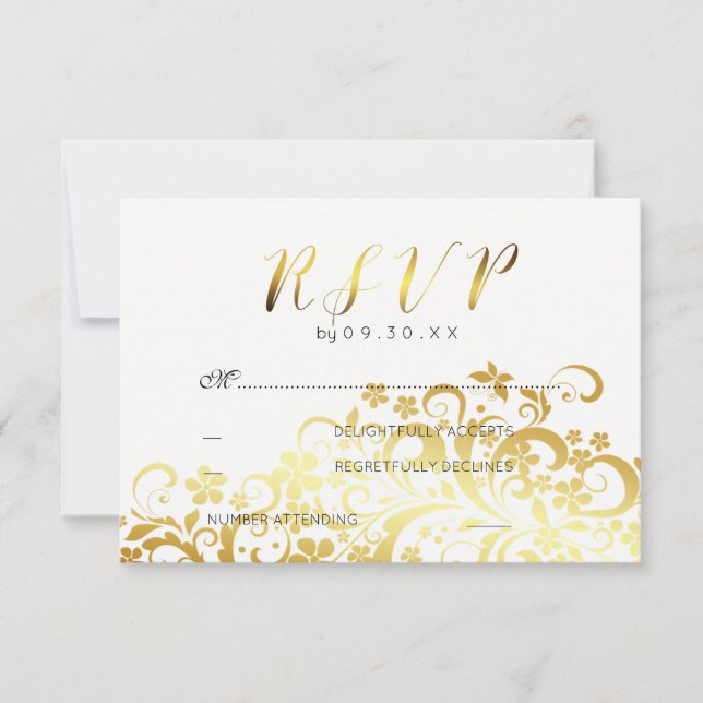 Gold Blühend florale Moderne Hochzeitsrampe RSVP Karte (Vorderseite)
