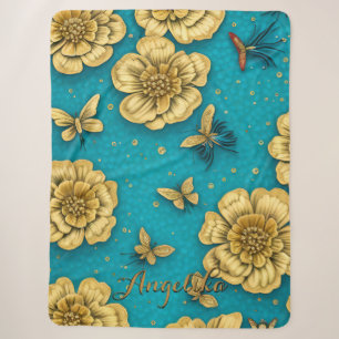 Gold Blume Aquamarin Background Individuelle Name Sherpadecke