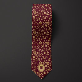 Gold-Blume auf Burgundy Monogram Krawatte