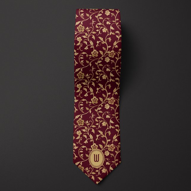 Gold-Blume auf Burgundy Monogram Krawatte (Von Creator hochgeladen)
