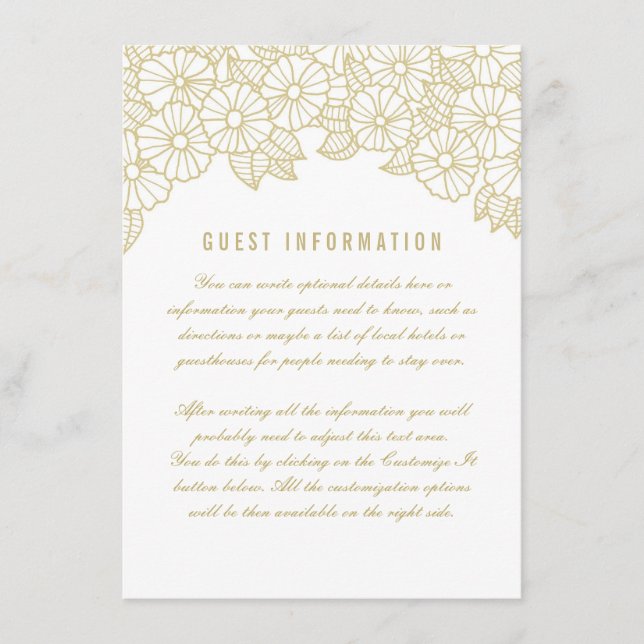 Gold-Blume auf der White Wedding-Einsteckkarte Begleitkarte (Vorderseite)