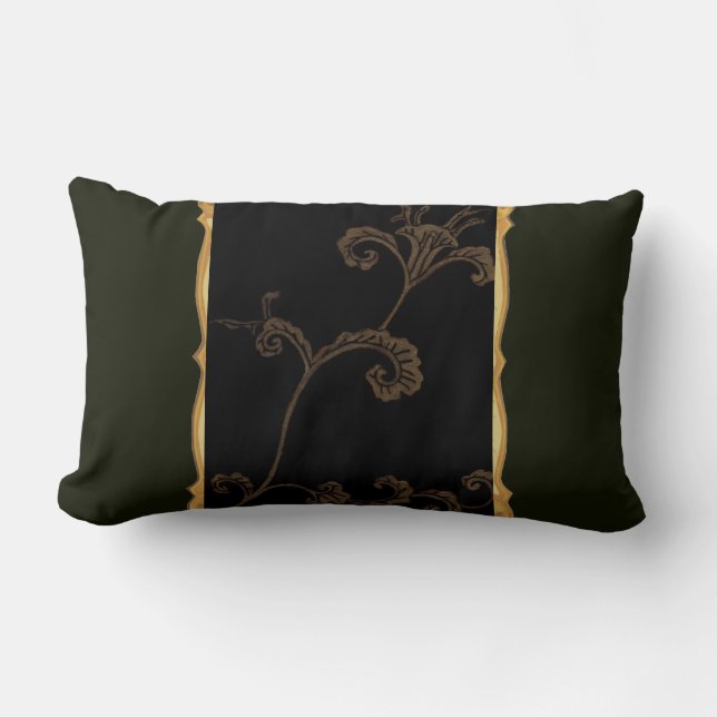 Gold-Blume auf Schwarz Lendenkissen (Vorderseite)