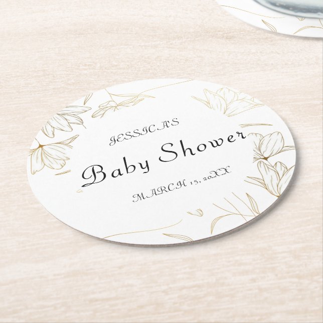 Gold Blume Baby Dusche Round Paper Untersetzer (Angewinkelt)