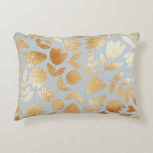 Gold Blume, blauer Hintergrund, Foliennachahmung. Dekokissen