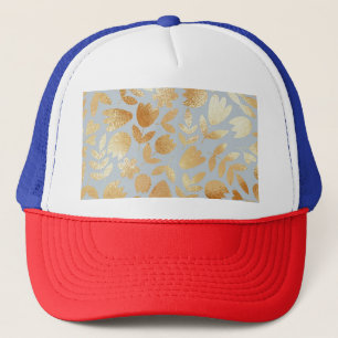 Gold Blume, blauer Hintergrund, Foliennachahmung. Truckerkappe