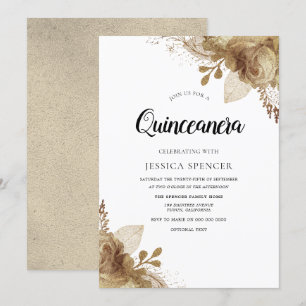 Gold Blume Elegantes Quinceanera Party Einladung