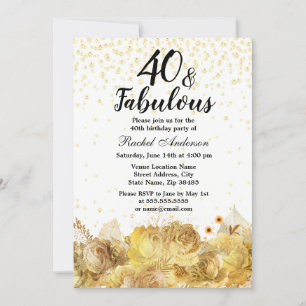 Gold Blume Glitzer 40 und fabelhafte 40. Geburtsta Einladung